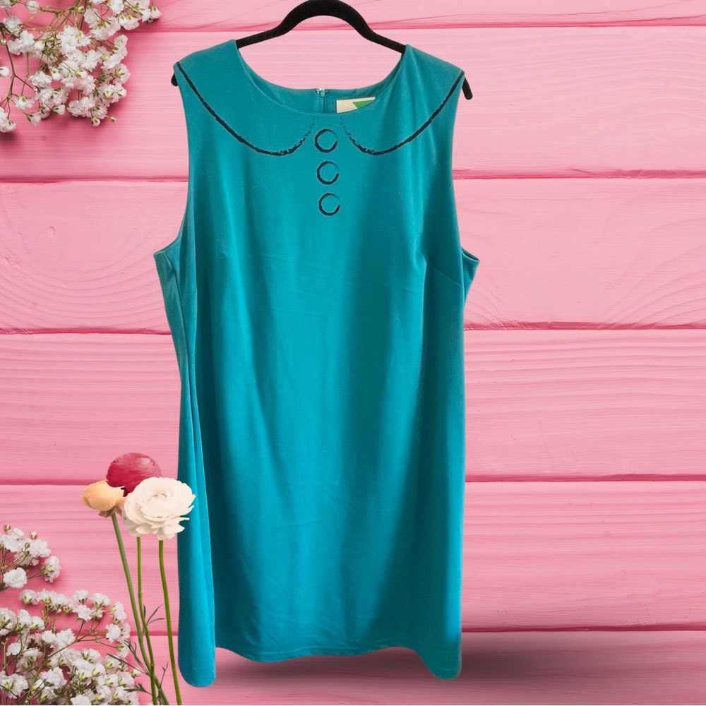 MODCLOTH Little Turquoise Blue Whimsical Faux Drawn with Crayon Dress size 2x